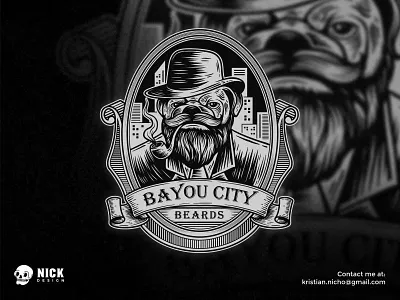 Logo design for Bayou City Beards beards brand brand identity branding bulldog classic design design drawing engraving style hand drawn hipster logo illustration kristian nicho label design logo logo vintage old school ornament retro design vintage