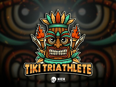 Tiki Triathlelete Logo branding character design design esport logo esports ethnic gaming gaming logo hawaiian illustration logo mascot sport branding sport logo sports streamer tiki tiki mask tropical twitch