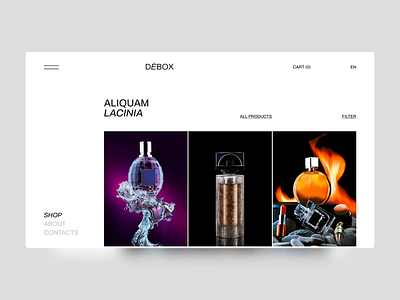 Debox – e-commerce catalog for a perfume boutique agency animation branding creative design identity modern shop ui website