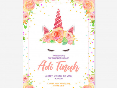 Cute Unicorn Graphic With Flower Wreath