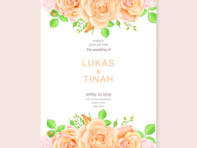 Wedding invitation template with beautiful roses flowers