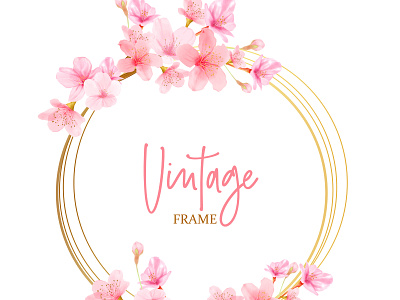 Cherry blossom background frame with hand drawn flowers