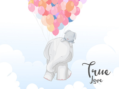 cute elephant couple in love flying with balloon 99designs balloon cherry blossom elephant floral illustration love rose simple unicorn volcebyyou watercolor wedding