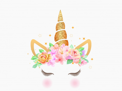 Cute Unicorn Graphic With Flower Wreath And Gold Glitter 21799 1 99designs cherry blossom design dog eucalyptus floral illustration llama logo realist rose simple unicorn volcebyyou watercolor wedding wpap