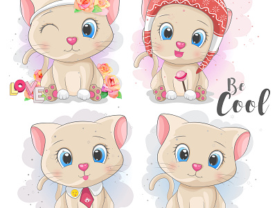 Cute Cartoon cat in a hat and a floral bandana 99designs cat cat drawing cats cherry blossom cute design dog floral illustration llama logo realist rose simple typography unicorn volcebyyou watercolor wedding