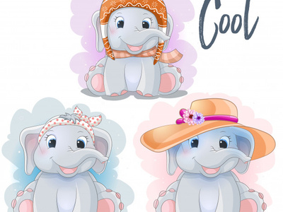 Cute Cartoon Elephant In A Hat And A Bandana 99designs cherry blossom elephant elephants floral illustration llama realist rose simple unicorn volcebyyou watercolor wedding