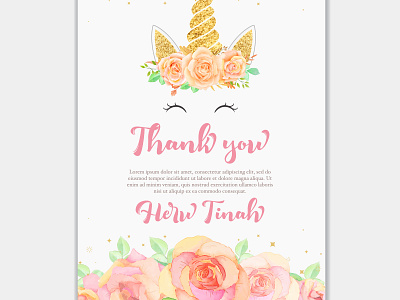 Thank you card with unicorn and pink floral 99designs animal animal and pet birthday card cherry blossom design dog eucalyptus floral illustration llama logo realist rose simple unicorn volcebyyou watercolor wedding wpap