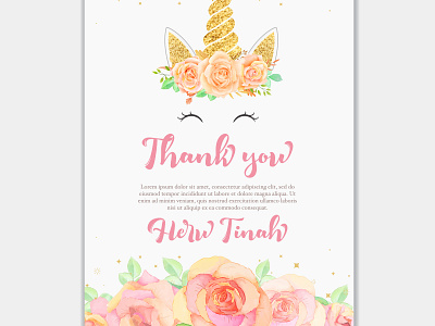 Thank you card with unicorn and pink floral