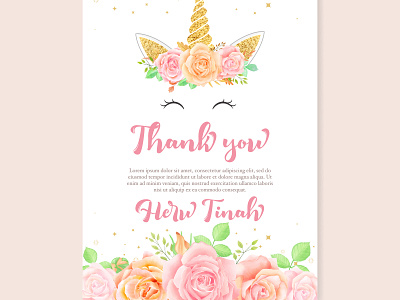 Thank you card with unicorn and pink floral 99designs animal birthday birthday card cherry blossom design dog eucalyptus floral illustration llama logo realist rose simple unicorn volcebyyou watercolor wedding wpap