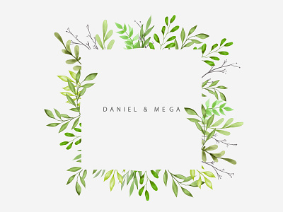 Green leaves and branches frame watercolor illustration