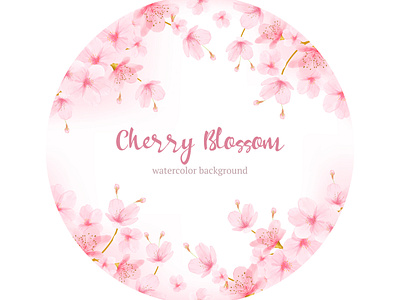 Watercolor Floral Cherry Blossom Frame Vector