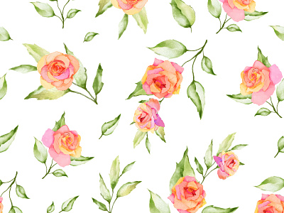 Watercolor Floral and leaves seamless pattern