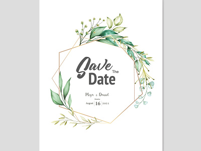 watercolor floral and leaves wedding card