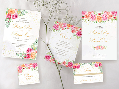 light watercolor floral wedding card concept