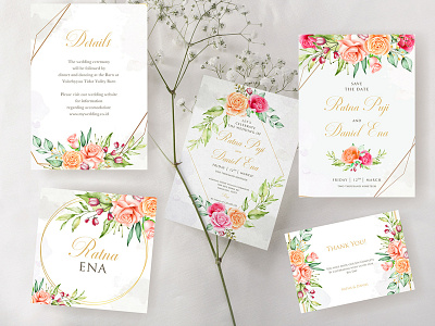 beautiful watercolor floral wedding card concept