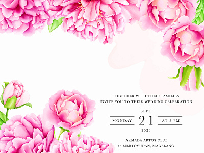 wedding invitation card with peony flowers