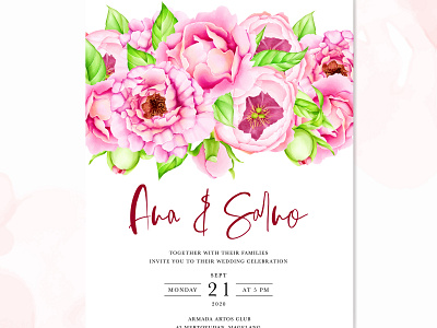 wedding invitation card with peony flowers background border card decoration design elegant floral flower frame greeting illustration invitation peony romantic rose spring template vector vintage wedding