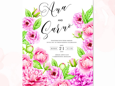 wedding invitation card with peony flowers background border card decoration design elegant floral flower frame greeting illustration invitation peony romantic rose spring template vector vintage wedding