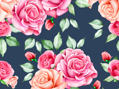 watercolor floral and leaves seamless pattern