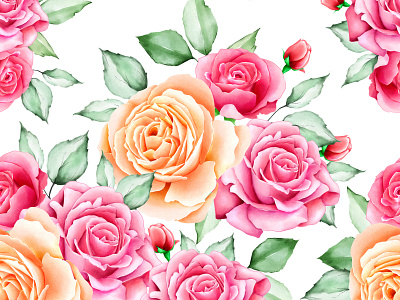 watercolor floral and leaves seamless pattern