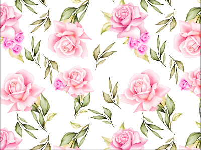 watercolor floral and leaves seamless pattern