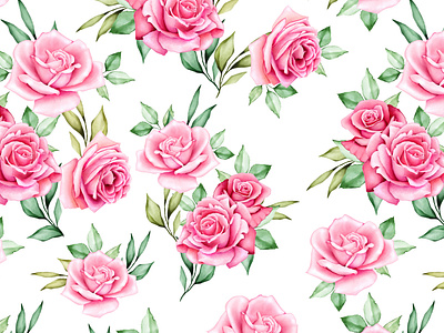 watercolor floral and leaves seamless pattern