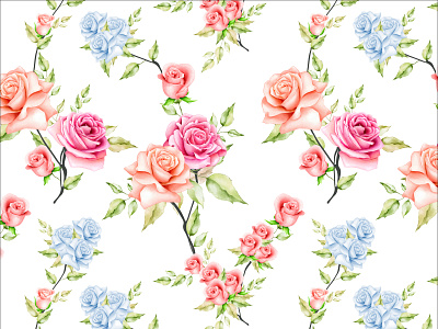 watercolor floral and leaves seamless pattern