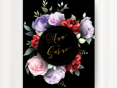 wedding invitation card with black background floral