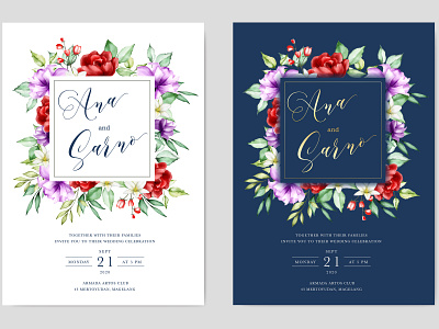 wedding invitation card with watercolor floral and leaves bouquet card celebration decoration design elegant floral frame greenery illustration invitation invite leaf nature set spring summer vector watercolor wedding