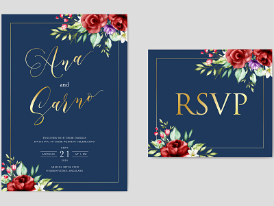 wedding invitation card with watercolor floral and leaves bouquet card celebration decoration design elegant floral frame greenery illustration invitation invite leaf nature set spring summer vector watercolor wedding