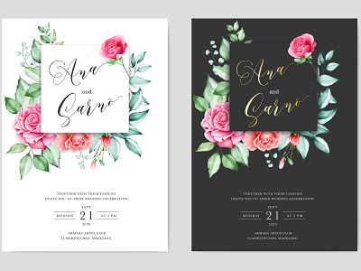 wedding invitation card with watercolor floral and leaves bouquet card celebration decoration design elegant floral frame greenery illustration invitation invite leaf nature set spring summer vector watercolor wedding