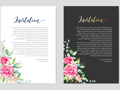 wedding invitation card with watercolor floral and leaves