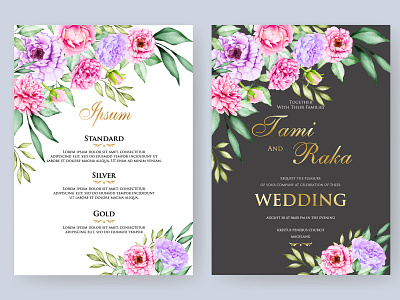 wedding invitation card with watercolor floral and leaves bouquet card celebration decoration design elegant floral frame greenery illustration invitation invite leaf nature set spring summer vector watercolor wedding