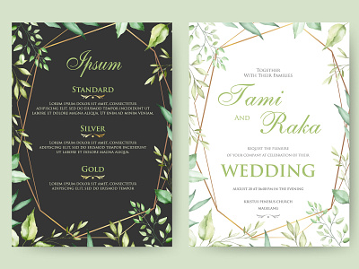 wedding invitation card with watercolor floral and leaves bouquet card celebration decoration design elegant floral frame greenery illustration invitation invite leaf nature set spring summer vector watercolor wedding