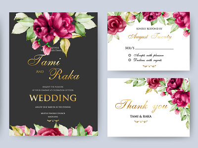 wedding invitation card with watercolor floral and leaves bouquet card celebration decoration design elegant floral frame greenery illustration invitation invite leaf nature set spring summer vector watercolor wedding