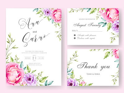 wedding invitation card with black background floral