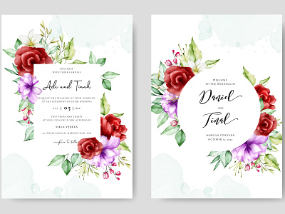 wedding invitation card with watercolor floral and leaves background banner black card decoration decorative design floral flower frame greeting illustration invitation label ornament retro template vector vintage wedding