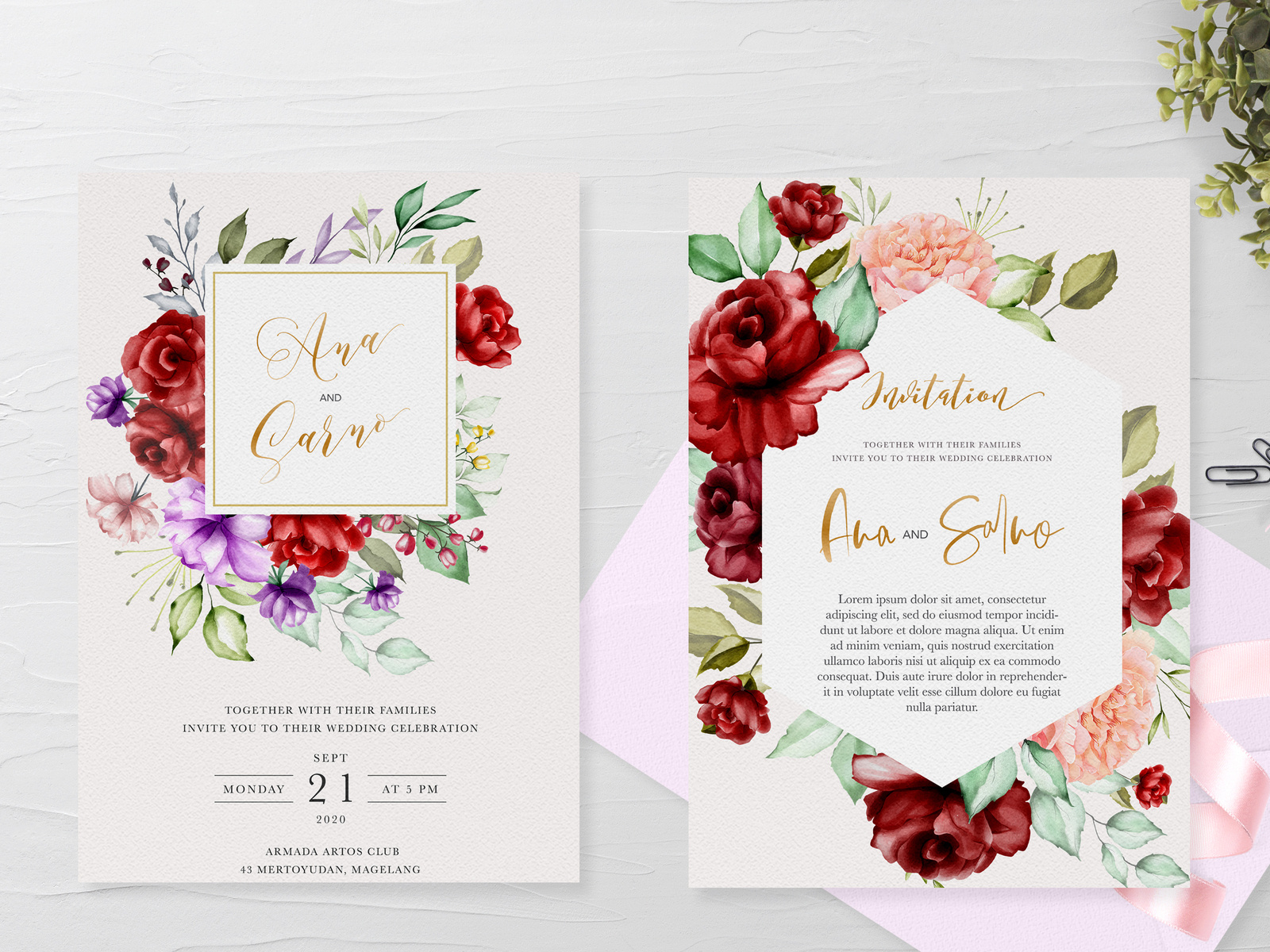 watercolor floral and leaves wedding card seamless pattern by ...