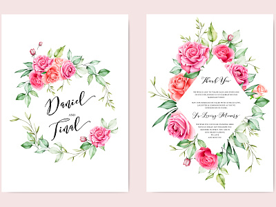 elegant watercolor floral wedding invitation template border bouquet card decoration decorative design elegant floral frame greenery greeting illustration invitation invite leaf spring template vector watercolor wedding