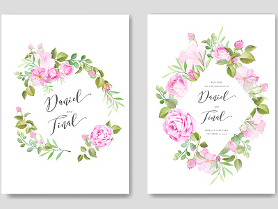 Wedding ornament with beautiful invitation card template beautiful border bouquet card decoration decorative design elegant floral flower frame greenery illustration invitation leaf plant romantic vector watercolor wedding