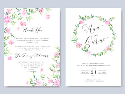 Wedding ornament with beautiful invitation card template beautiful border bouquet card decoration decorative design elegant floral flower frame greenery illustration invitation leaf plant romantic vector watercolor wedding