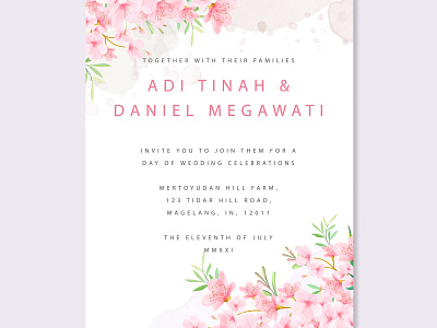 beautiful cherry blossom invitation card template background beautiful blossom card cherry decoration decorative design floral flower greeting illustration invitation nature pink sakura spring template vector wedding