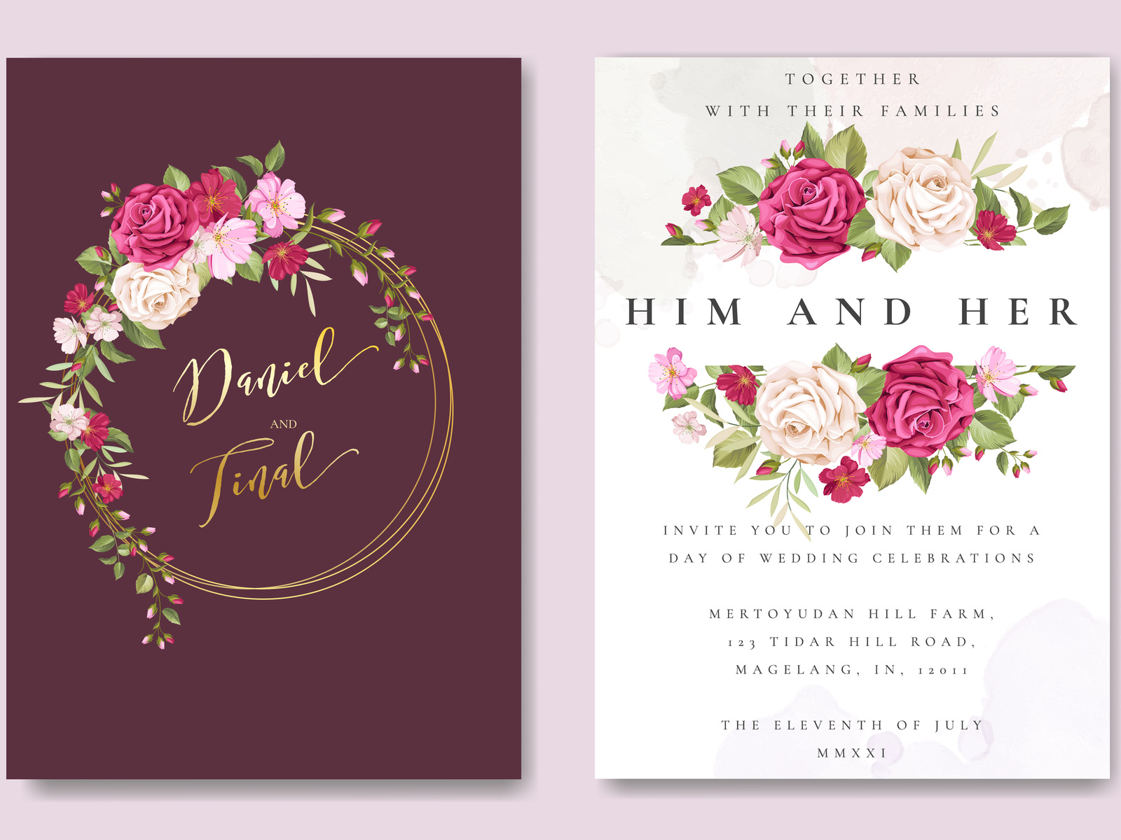 beautiful maroon roses invitation card template