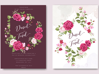 beautiful maroon roses invitation card template beautiful border bouquet card decoration decorative design elegant floral frame greenery illustration invitation invite leaf plant romantic vector watercolor wedding