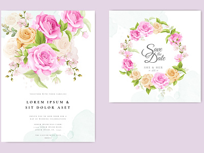 wedding invitation card with beautiful flowers and leaves beautiful bouquet card decoration decorative design elegant floral flower frame illustration invitation invite leaf plant romantic spring vector vintage wedding