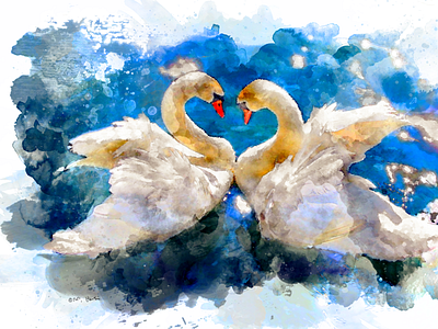 Pair of Swans, 2021 digital painting illustration photoshop