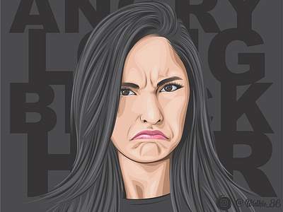 Angry hairgirl lineart portrait vector