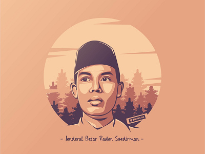 Jenderal Soedirman indonesian lineart portrait vector