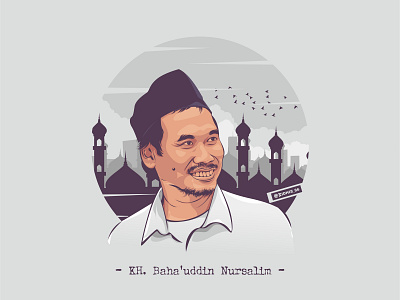 Gus Baha cartoon coreldraw design illustration indonesia lineart portrait vector