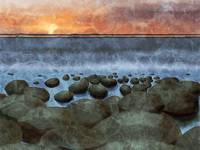 Bowling Ball Beach, digital painting beach blending clouds ocean painting photoshop rocks sunset
